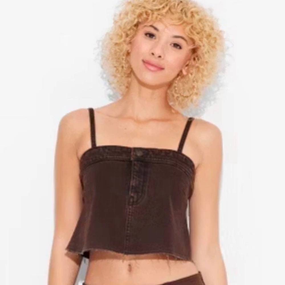 NWT Wild Fable Women’s Brown Reworked Cropped Denim Tank Top Size medium